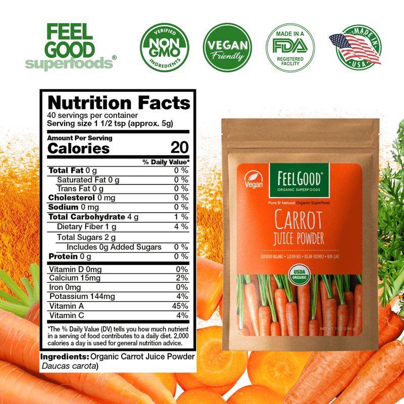 Carrot Juice Powder (7 oz) Superfood Smoothie Boosters FeelGood Organic Superfoods