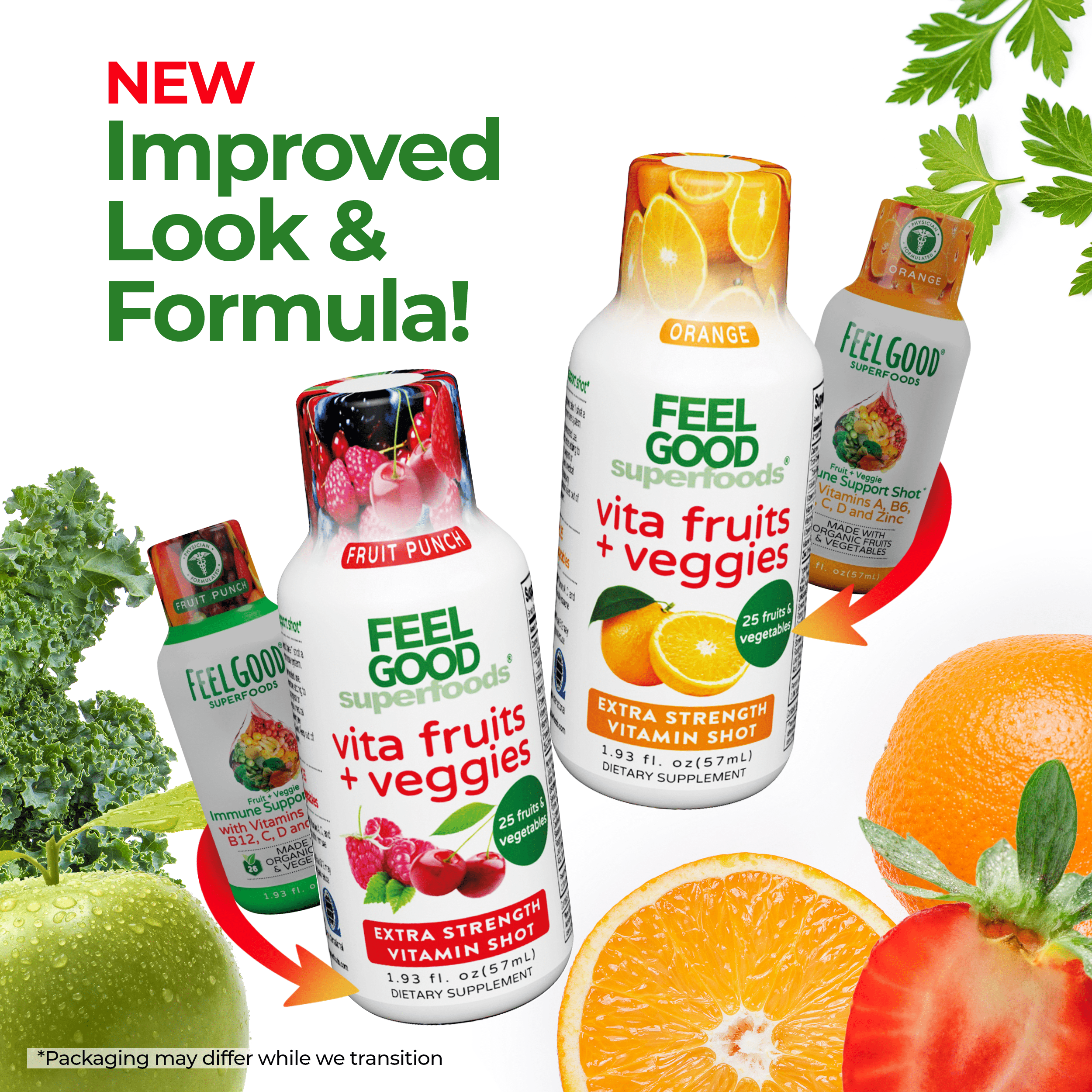 Vita Fruits + Veggies - Liquid Extra Strength Vitamin Shot - Orange Immune Support Shots FeelGood Superfoods