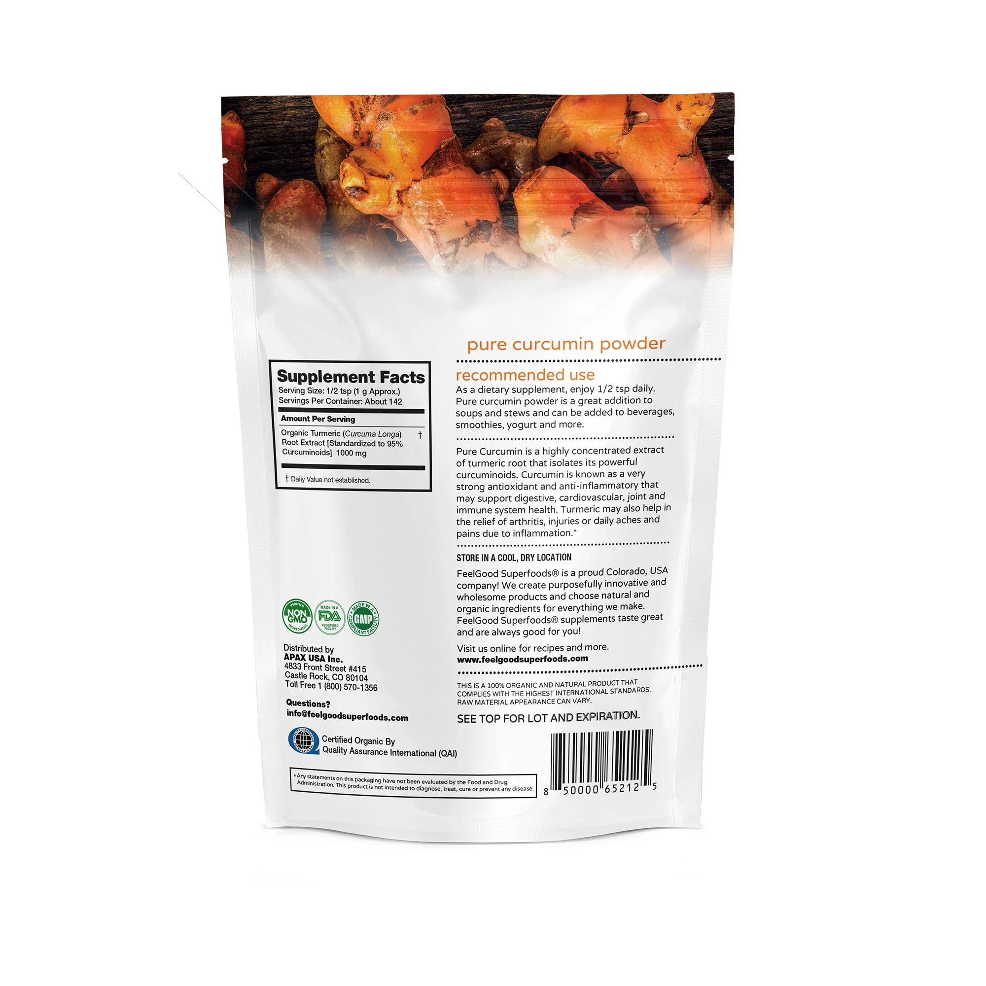 Pure Curcumin (5 oz) Superfood Smoothie Boosters FeelGood Organic Superfoods