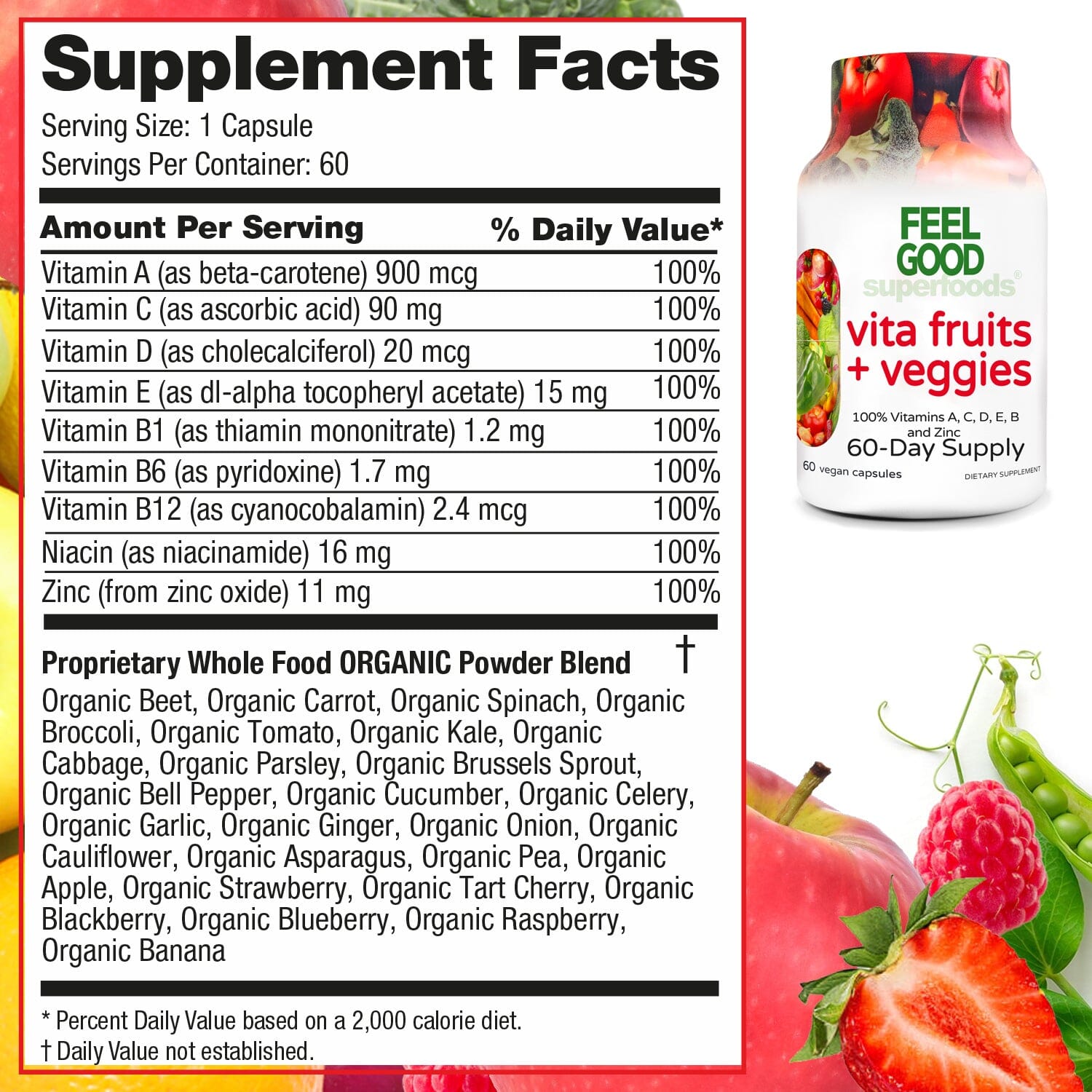 Vita Fruits + Veggies (60 Capsules) Organic Superfood Capsules FeelGood Superfoods