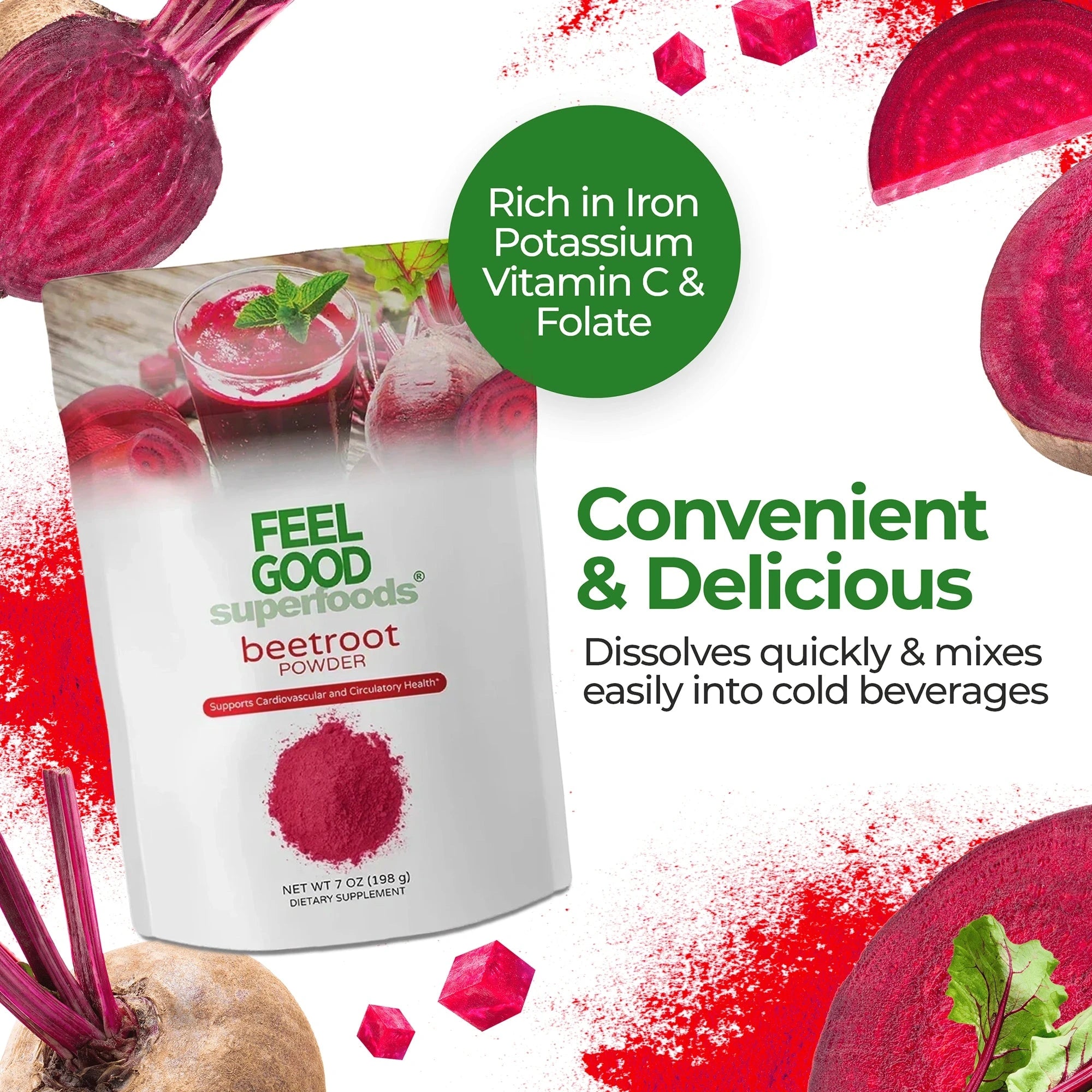 Beetroot Powder - Fortified (7 oz) Superfood Smoothie Boosters FeelGood Organic Superfoods