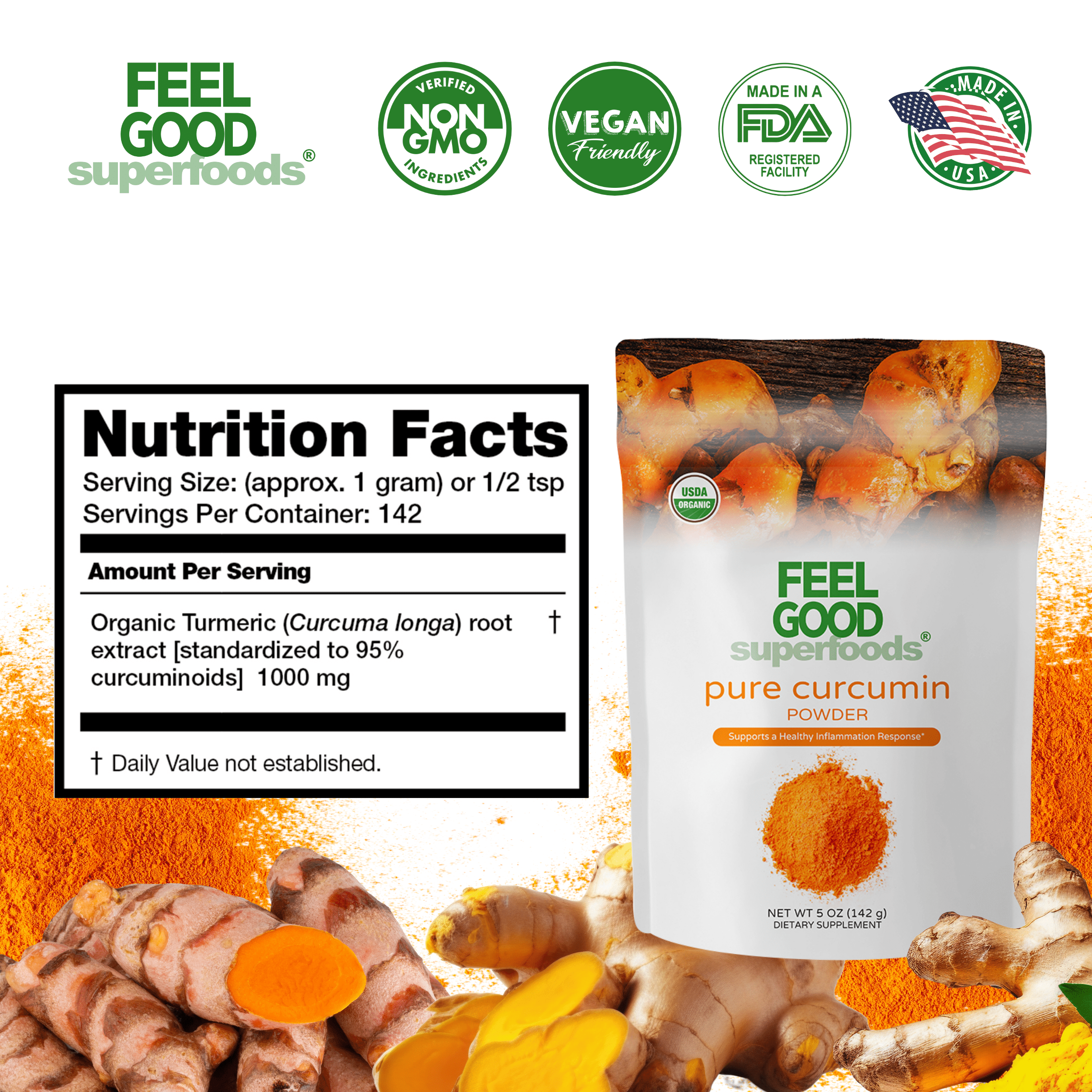 Pure Curcumin (5 oz) Superfood Smoothie Boosters FeelGood Organic Superfoods