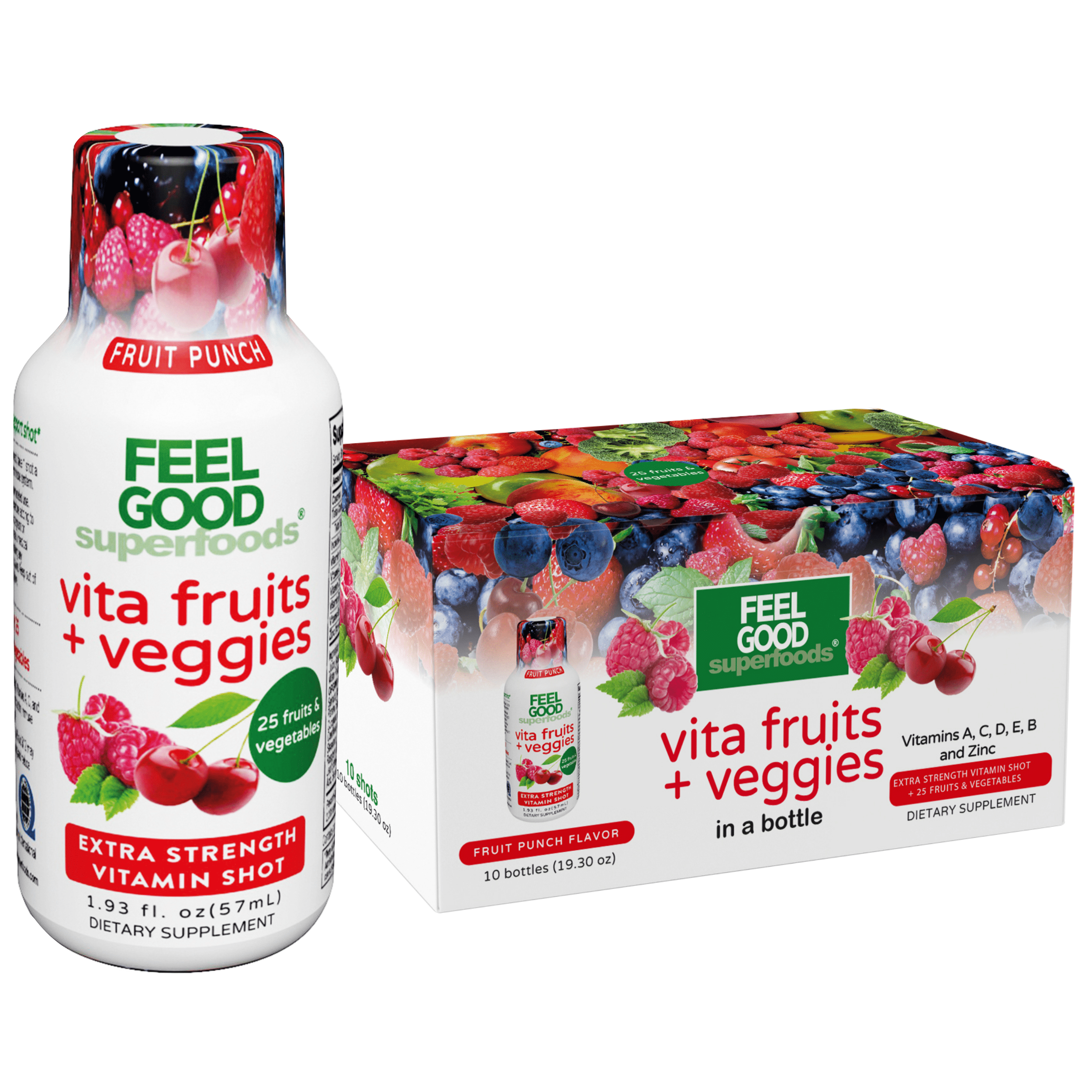 Vita Fruits + Veggies - Liquid Extra Strength Vitamin Shot - Fruit Punch Immune Support Shots FeelGood Superfoods
