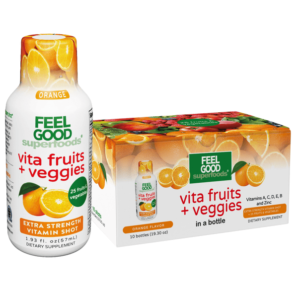 Vita Fruits + Veggies - Liquid Extra Strength Vitamin Shot - Orange Immune Support Shots FeelGood Superfoods