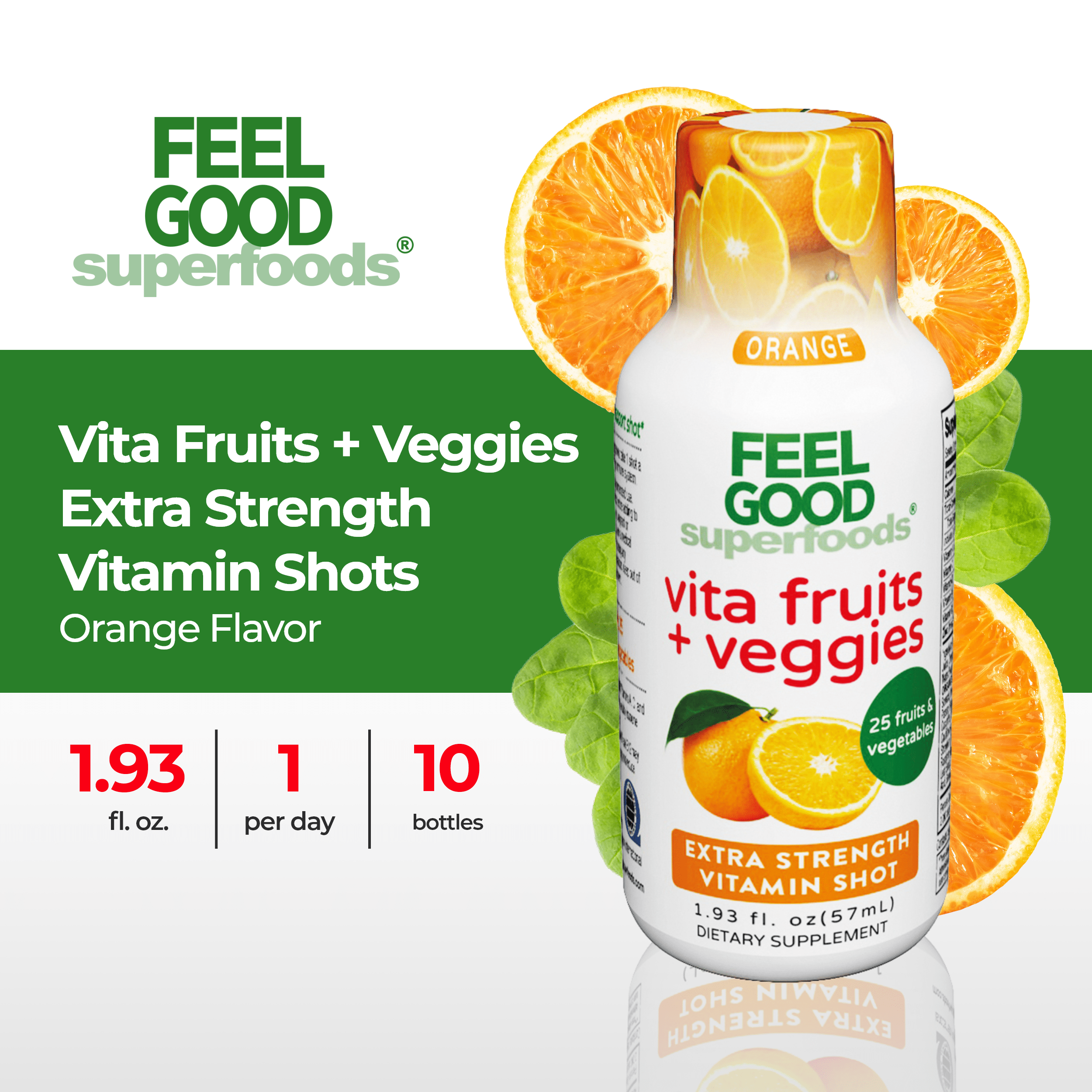 Vita Fruits + Veggies - Liquid Extra Strength Vitamin Shot - Orange Immune Support Shots FeelGood Superfoods