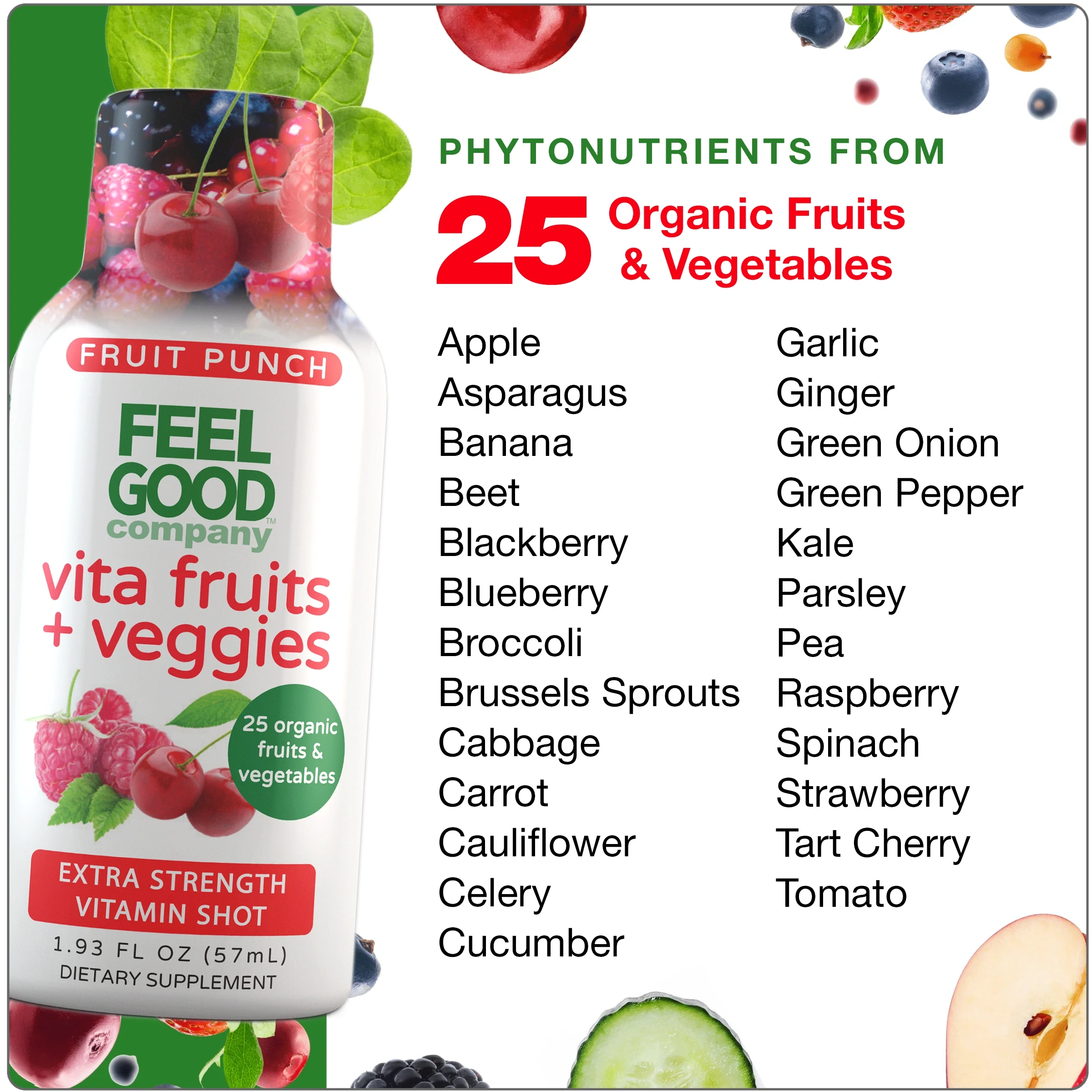 Vita Fruits + Veggies - Extra Strength Vitamin Shot - Fruit Punch Immune Support Shots FEELGOOD Company™