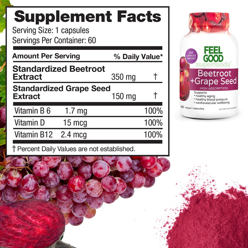 Beetroot & Grape Seed (60 Capsules) Organic Superfood Capsules FeelGood Superfoods®